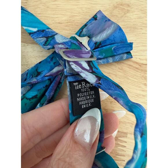 The Tie Rack Set of Matching Bow Tie & Cummerbund Blue Purple Floral One Size JL - Picture 9 of 12